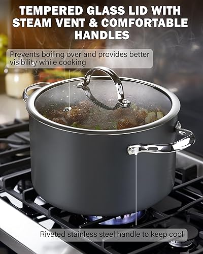 Miniatura 3 de Cooks Standard Cazuela de horno holandés con tapa de vidrio, olla clásica anodizada dura antiadherente de 7 cuartos de galón, color negro