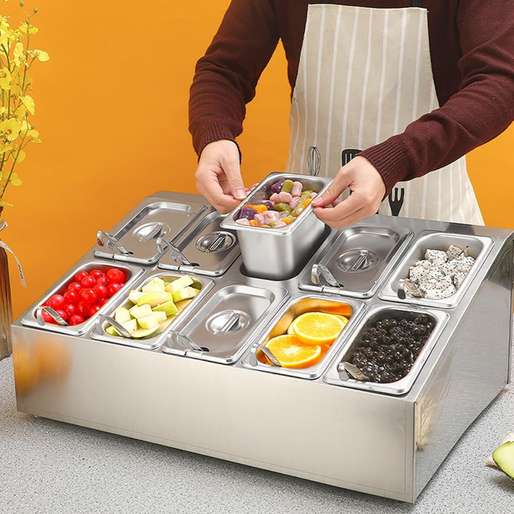 Contenedor para Condimentos De Pizza con Tapa, Contenedor De Exhibición De Servicio De Alimentos para Mostrador, Accesorios para Horno De Pizza, Caja para Condimentos De Frutas,10 Grid