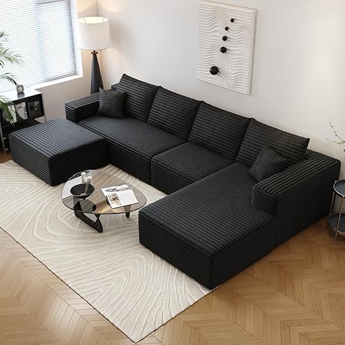 Miniatura 80 de Sofá seccional modular Cloud de 107.5 pulgadas con diván en forma de L, sofá modular moderno con asiento profundo, sofás tapizados para sala de