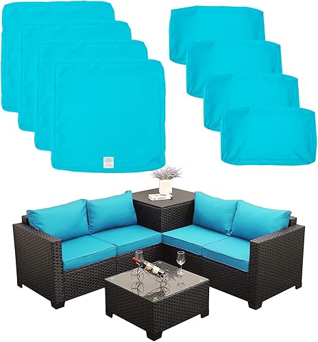 ClawsCover Paquete de 8 fundas de repuesto para asientos y respaldos para exteriores, 4 piezas, mimbre de 4 plazas, muebles de patio, sofá modular