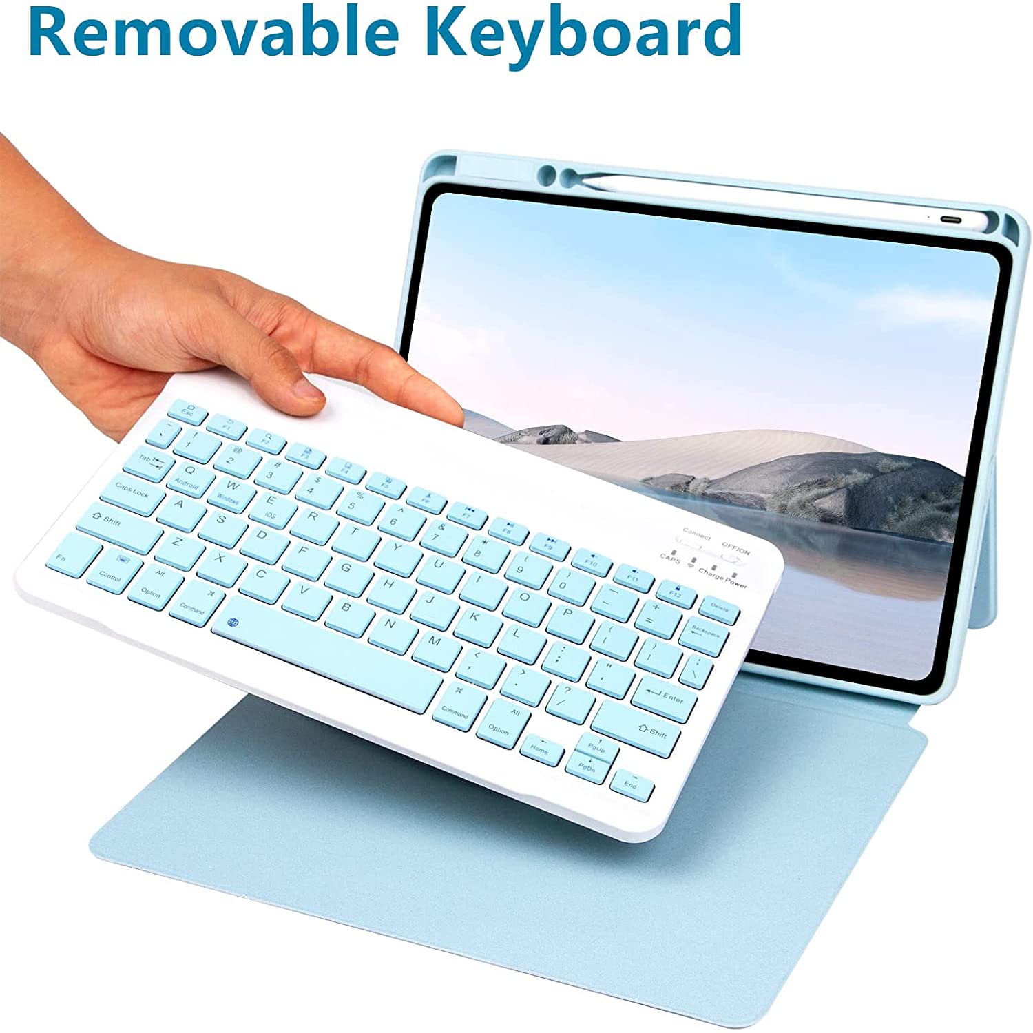 Toetsenbordhoes Voor iPad 9,7 inch 5e/6e Generatie (2017/2018) iPad Air 2 & iPad Air 1 met touchpad Horizontale verticale standaard Magnetisch Afneembaar Bluetooth toetsenbord Slim,Mint green