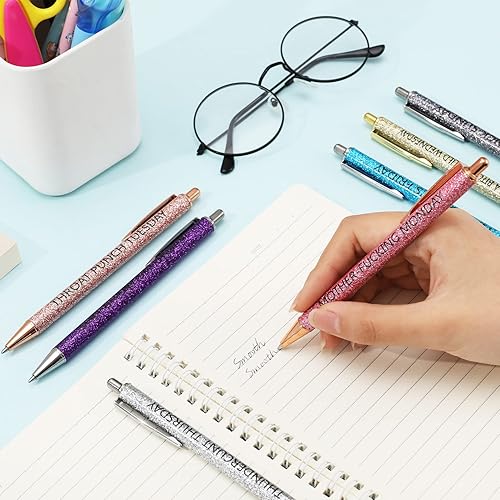 Miniatura 3 de 7 bolígrafos divertidos, bolígrafo diario de Swear Word Weekday Vibes Glitter Pen Set describiendo mentalidad sarcástica siete días de la semana
