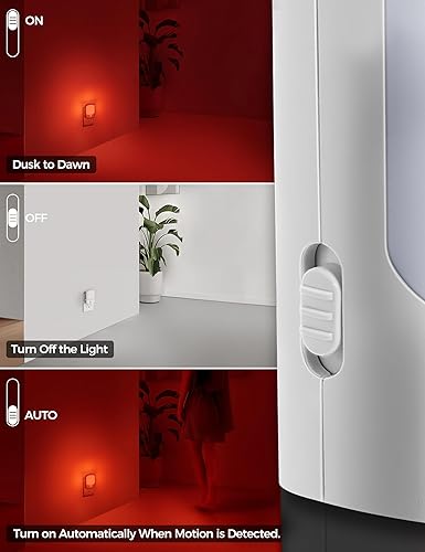 Miniatura 4 de DORESshop Luz nocturna roja enchufable, luz nocturna con sensor de movimiento, luces nocturnas enchufables a la pared, paquete de 2, luz nocturna