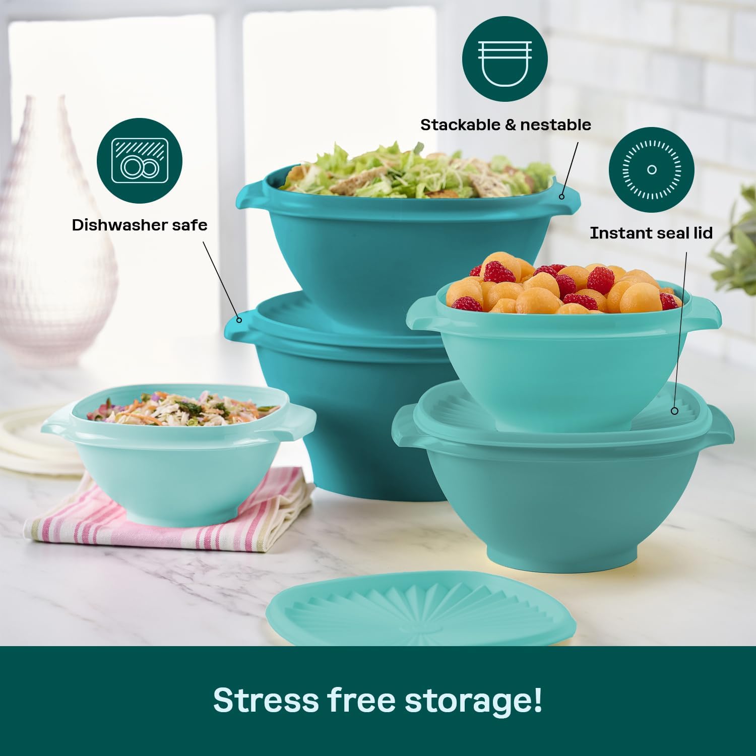 Tupperware Heritage Collection, New 10 Piece Food Storage Container Set in Vintage Green, Dishwasher Safe and BPA Free (5 Bowls, 5 Lids)