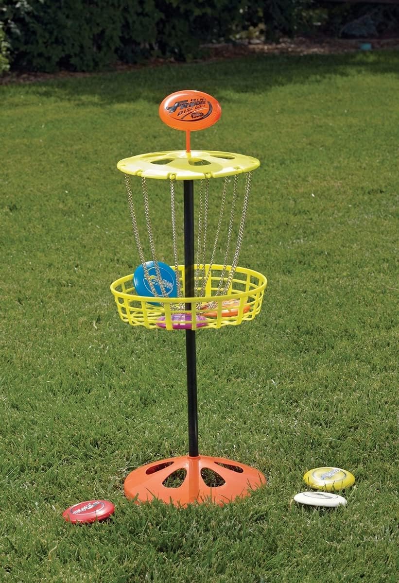 Wham-O Mini Frisbee Golf Set, 28-inch Tall Frisbee Golf Target with 6 Mini Discs, Portable Disc Golf Starter Toy Set for Indoor and Outdoor