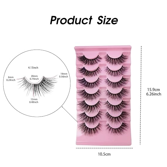 Bestac Natural Lashes, 7 Pairs Soft Fluffy Flared False Eyelashes, Black Natural Look (001)