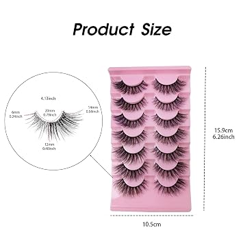 Bestac Natural Lashes, 7 Pairs Soft Fluffy Flared False Eyelashes, Black Natural Look (001)
