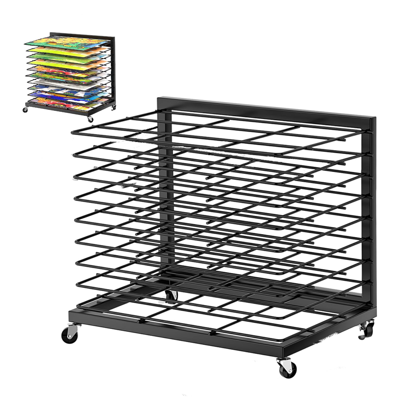 Art Drying Rack for Painting, 9 Removable Shelves, Mobile Art Studio Display Rack, Sturdy Metal, Height 15", Shelves 11" x 16"Art Drying Rack for Classroom, Art Studios and Schools
