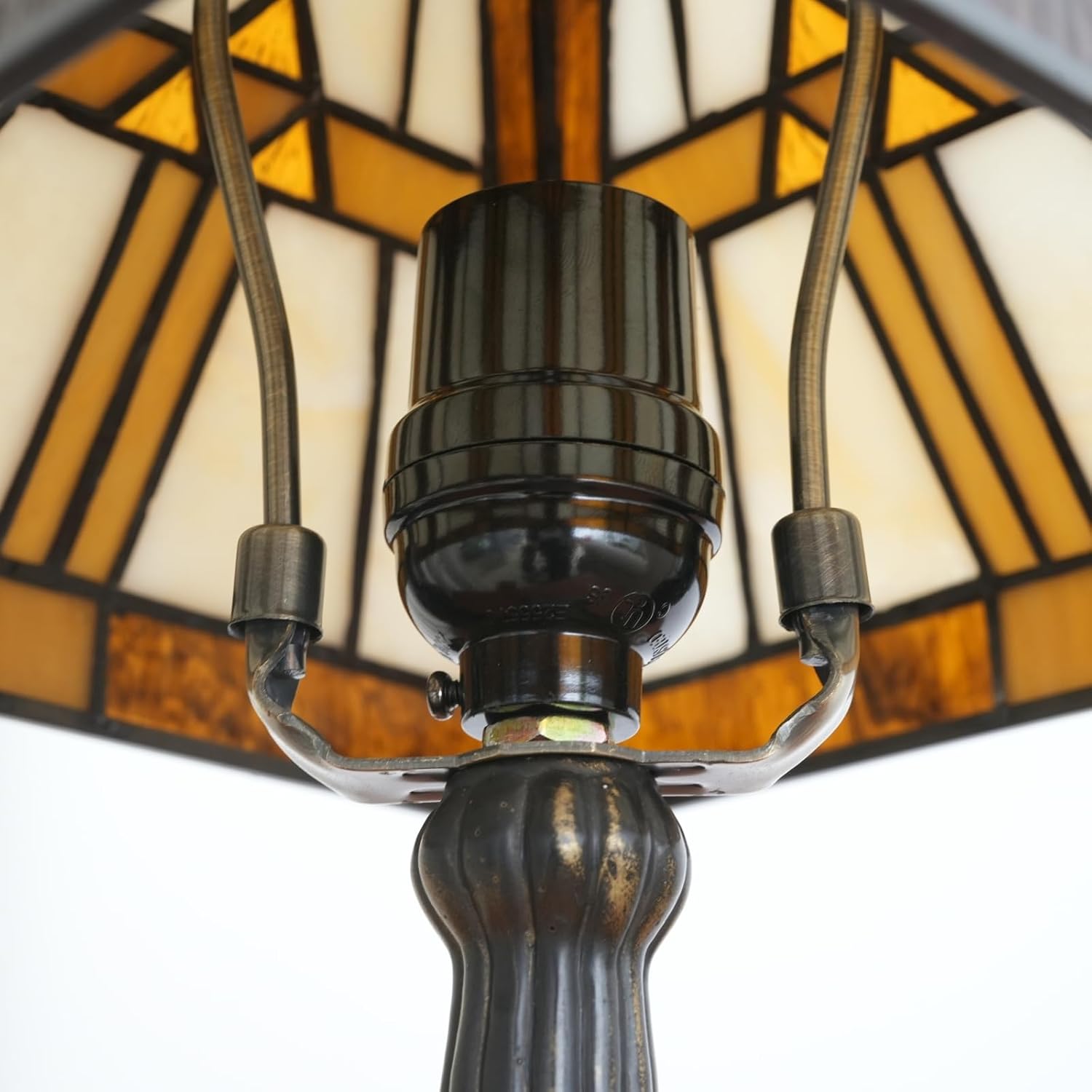 Tiffany Table Lamp Mission Stained Glass Table Light Yellow Brown Antique Desk Lamp Vintage Beside Reading Light for Living Room Bedroom Office