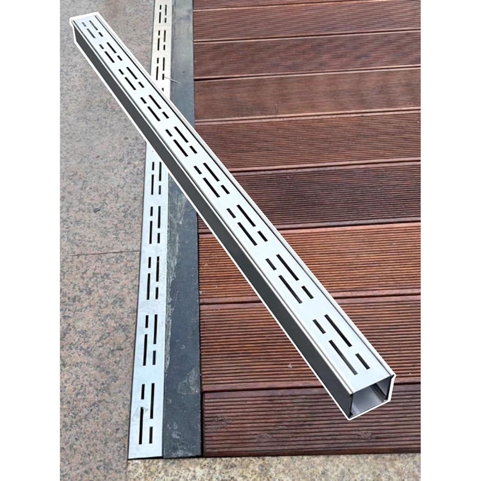 Kanałowy ruszt odpływowy ze stali nierdzewnej, wąski system drenażowy na patio, podwórko, podjazd i garaż - zestaw płytkiego wykopu (10 x 5 cm / 3.9x2in)