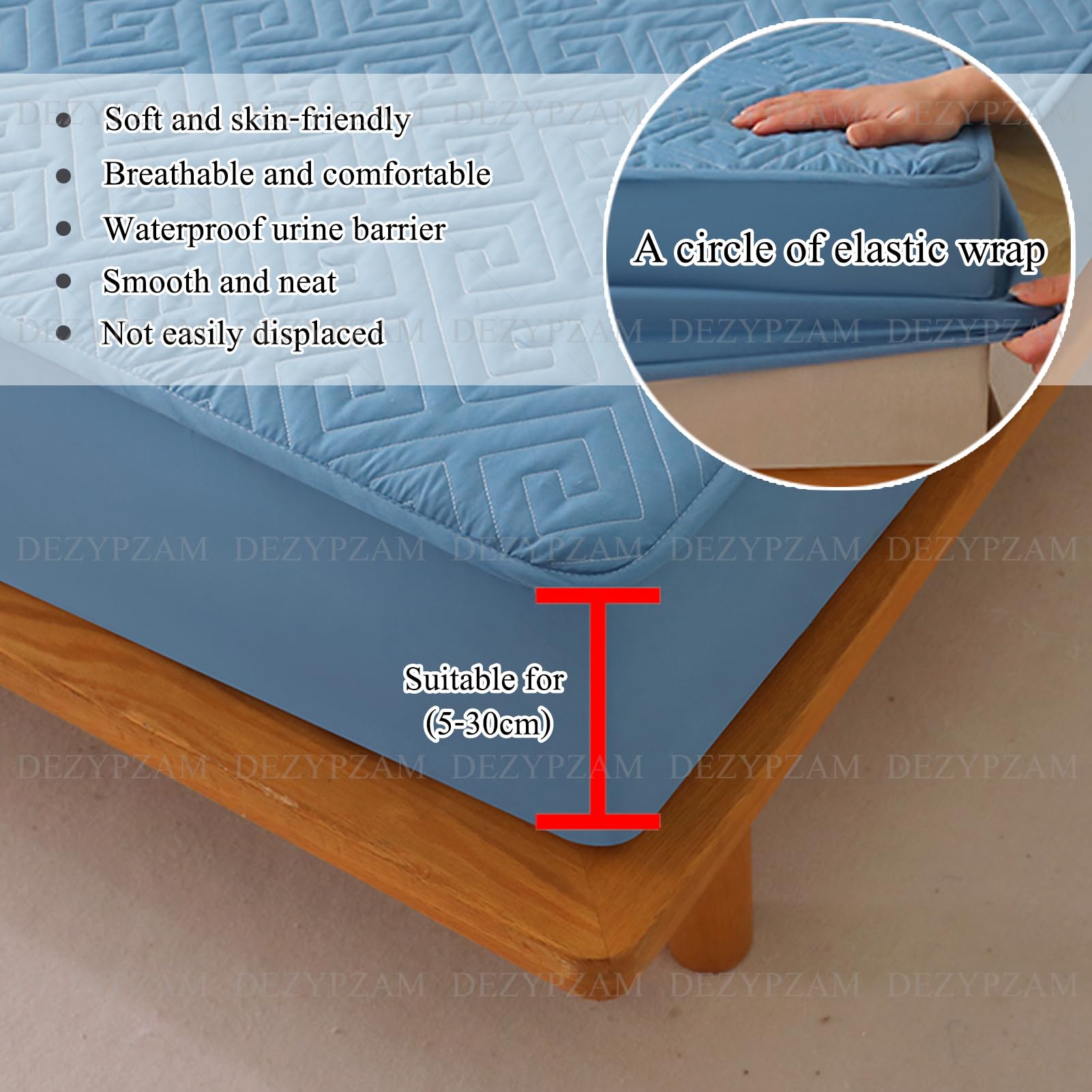 Sábana bajera ajustable impermeable con bolsillo profundo, transpirable, funda de colchón de cama (azul, 180 x 200 cm)