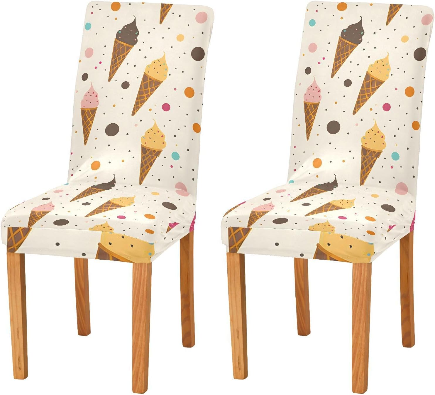 ALAZA Chair Covers for Dining Room, Ice Cream Cones with Dots Pattern Stretch Chair Cover Sets Chair Protector Removable Washable for Ktichen Restaurant Hotel