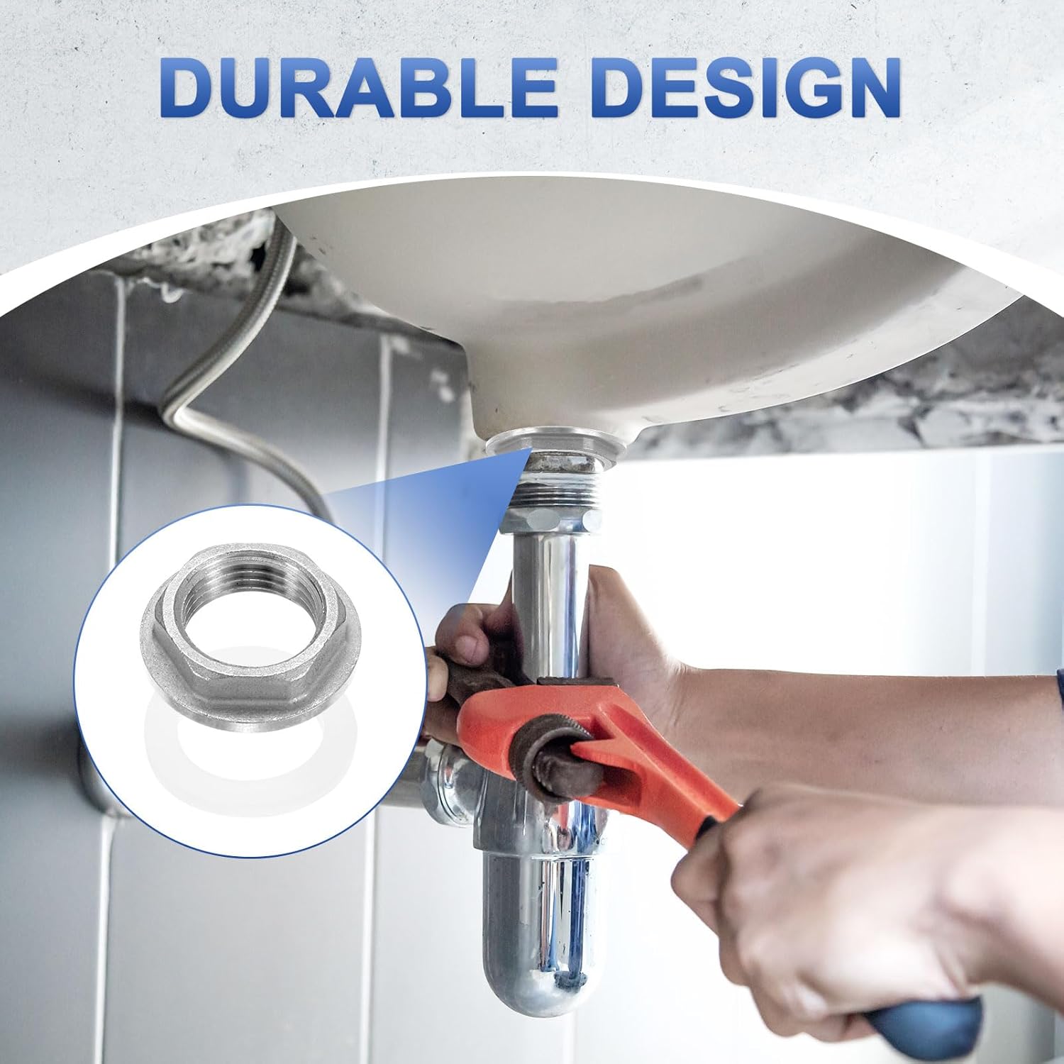 Flange Hex Lock Nut (G 1/2 Inch Female Thread) 2 PCS - 304 Stainless Steel Pipe Fitting Locknuts & with Silicone Washer, Apply to Kitchen Sink Plumbing/Bathroom Basin