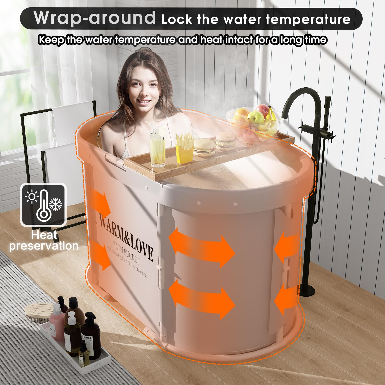 Vasca da bagno pieghevole per doccia, vasca da bagno autoportante per bagno caldo e bagno di ghiaccio, vasca portatile per adulti e bambini (grayish white)