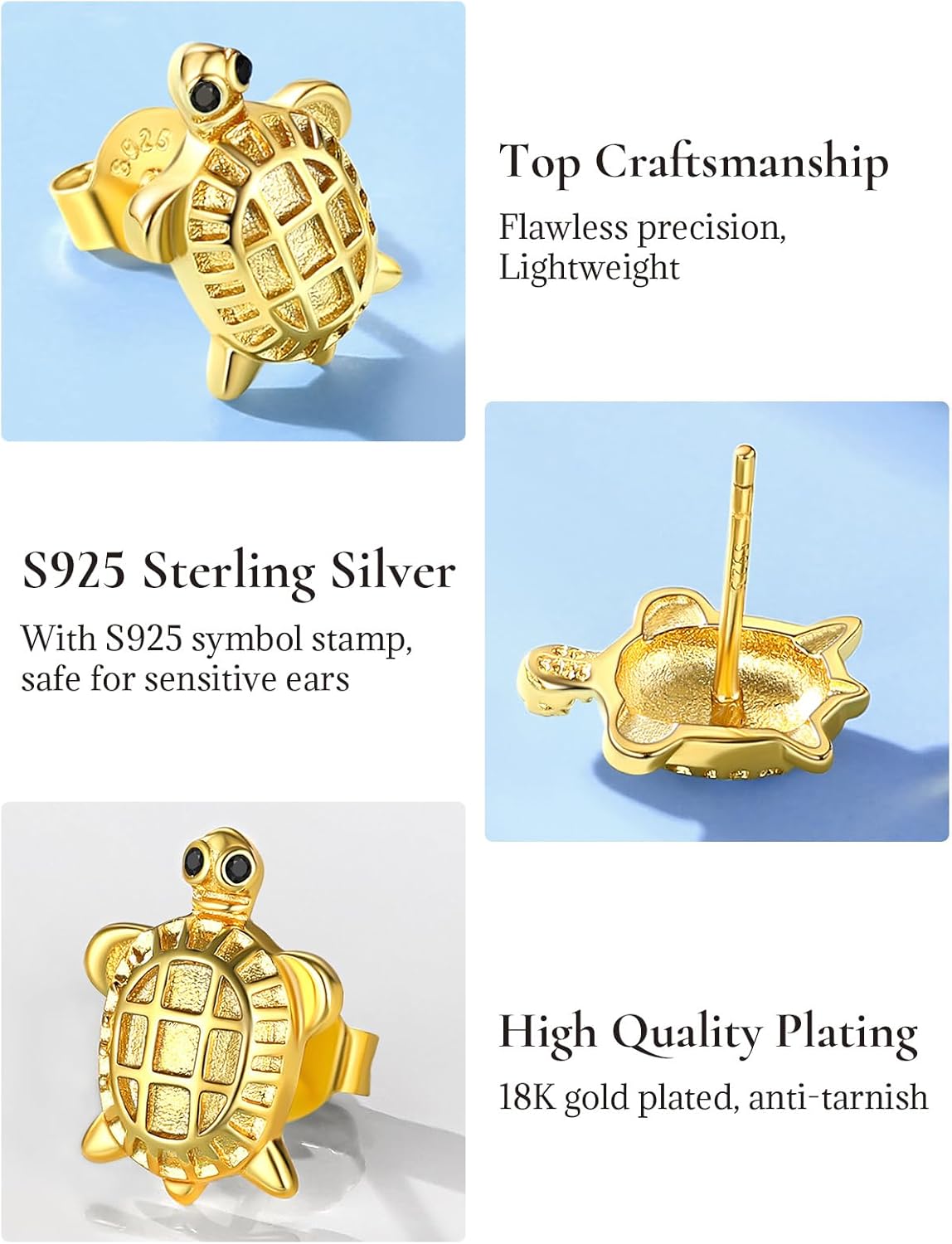 925 Silver Cute Pig/Panda Bear/Dog/Cat Earrings Stud Solid Sterling Jewelry " Kiss me Hug Me" 3D Kitten Earring