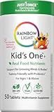 Rainbow Light Kids One + Multivitamin | 50 Chewable Tablets | with Iron & Tummy Friendly Probiotics | Fruit Punch Flavor | Real Food Nutrients