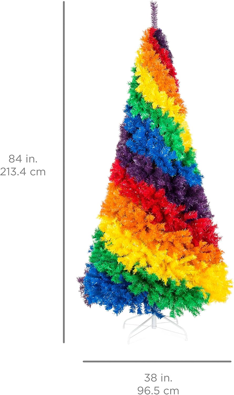 Best Choice Products 7ft Artificial Colorful Rainbow Christmas Tree, Full Fir Holiday Seasonal Decoration w/ 1,213 Branch Tips, White Metal Stand
