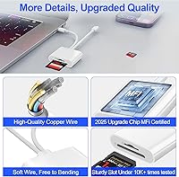 Vista 7 de Lector de tarjetas SD Denlane para iPhone iPad, lector de tarjetas de memoria con interfaz dual USB C y Lightning, adaptador de cámara digital