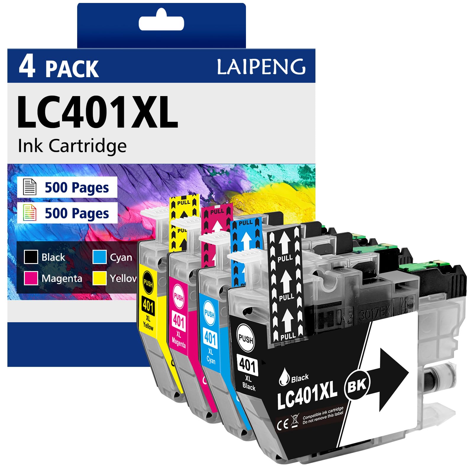 LC401XL LC401 Ink Cartridges Compatible for MFC-J1010DW MFC-J1012DW MFC-J1170DW MFC-J1800DW Printer High Yield (4-Pack, BK/C/M/Y)