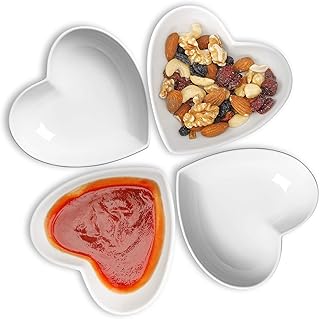 Keponbee 4pcs Dessert Bowl Heart-shaped Bowl Condiment Dishes Multipurpose Porcelain Sauce Dish Seasoning for Serving Cond...