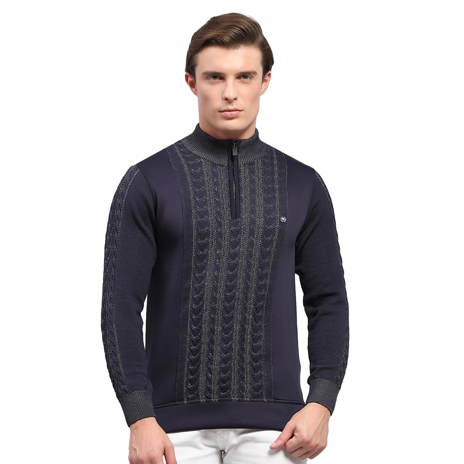 Mens Self Design Mock Neck Full Sleeve Pullover (1239336HZ)