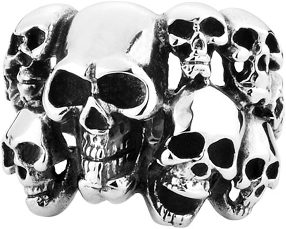 Men's Vintage Classic Gothic Embossed Skull Biker Stainless Steel Ring Band Silver Black