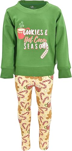 Unique Baby Girls Christmas Cookies Hot Cocoa Legging Set Outfit (5Y, Green)