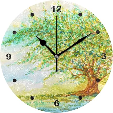 Amazon Co Jp 壁掛け時計 おしゃれ 連続秒針 置き時計 見やすい 静音 サイレント 電池式 装飾 グリーン 水彩絵 インテリア かけとけい ウォールクロック 置掛両用 人気 掛け時計 緑 木 樹木 ホーム キッチン