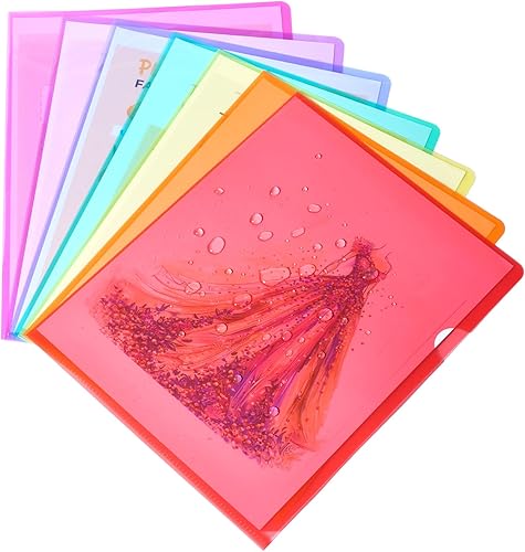 Vista 17 de Sooez Paquete de 25 bolsillos transparentes para carpetas de documentos, carpetas de plástico transparente, carpetas de plástico tamaño carta, Multi