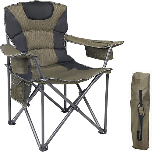 Silla plegable para exteriores resistente con cojín grueso, silla de camping portátil para patio trasero, playa y senderismo, 450 libras