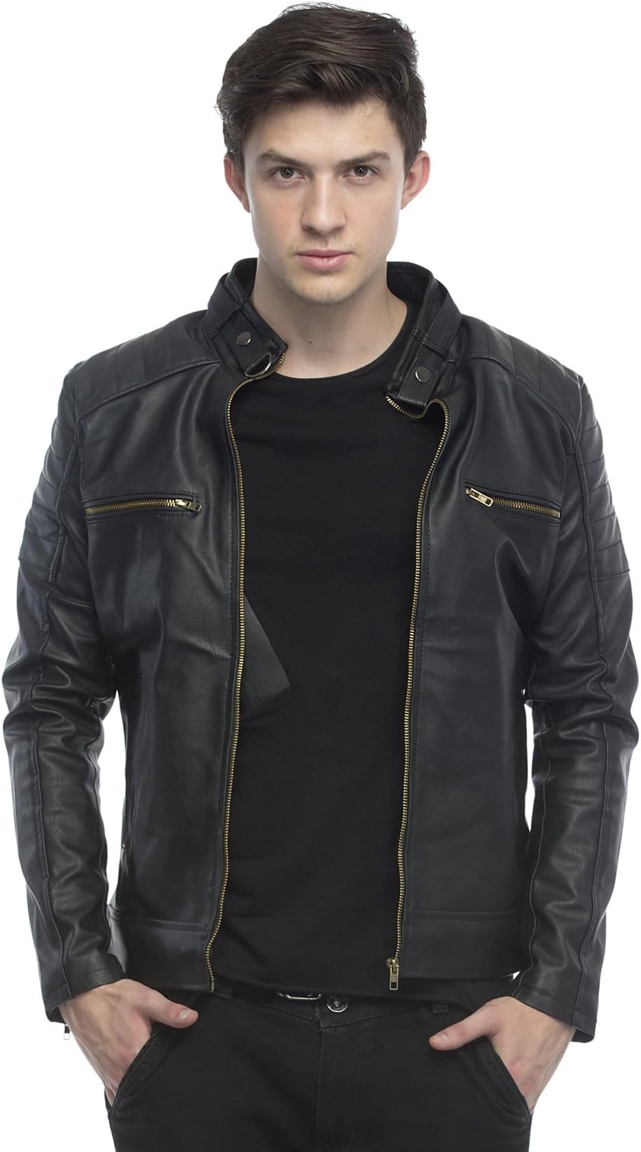 Lambency Men's PU Black Biker Jacket