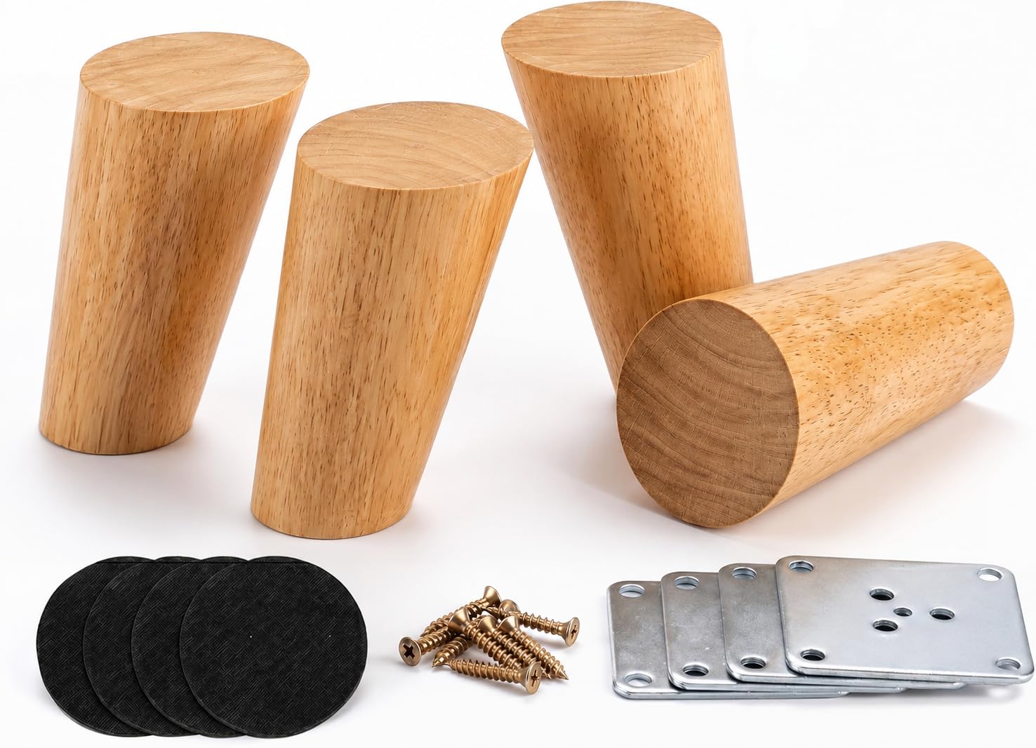 Alecutremy Wood 4 Inch Tapered Furniture Legs Set of 4 Round Solid Mid Century Couch Feet Replacement Legs for Sofa Dresser Cabinet Bed Ottoman Home DIY : Tools & Home Improvement