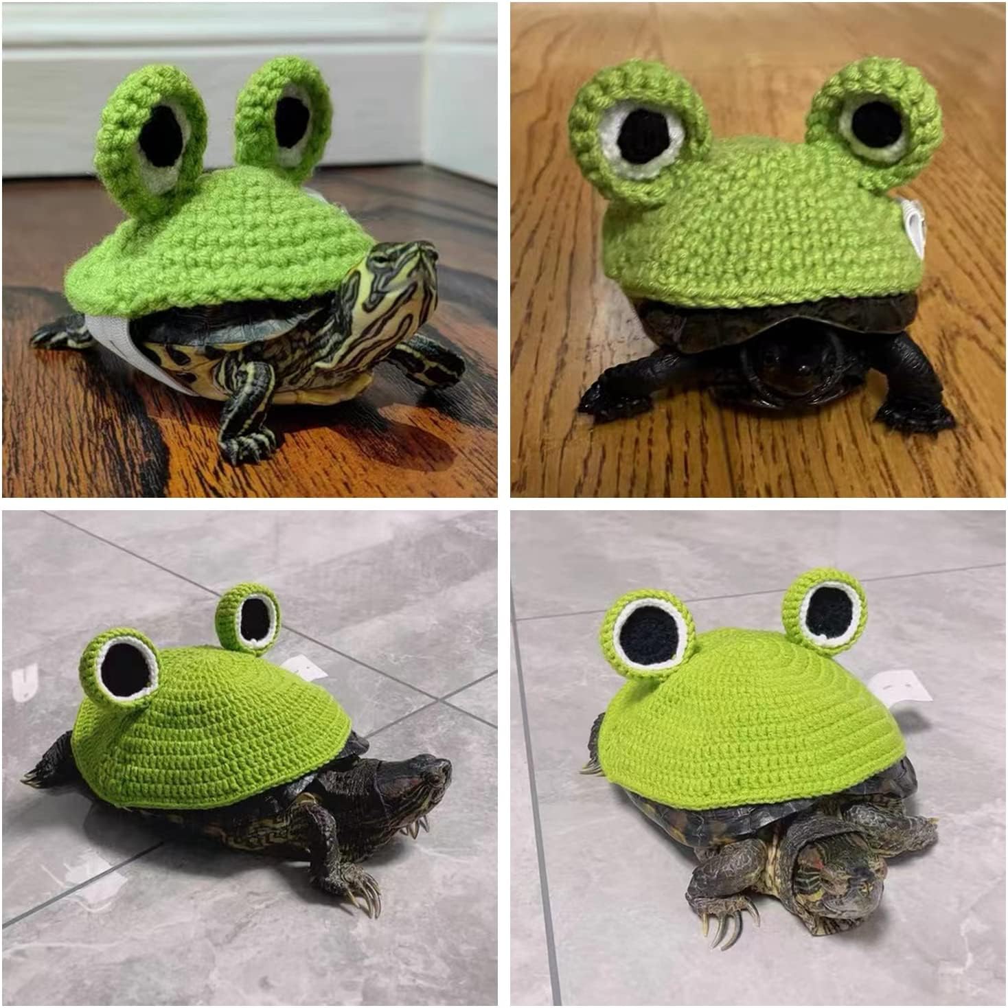 Funny Sweater for Turtle Handmade Winter Warm Knitted Cosplay Clothes with Adjustable Strap Small Animal Apparel for Christmas Halloween Party Costume Photo Shoot (Frog,15 Inch)