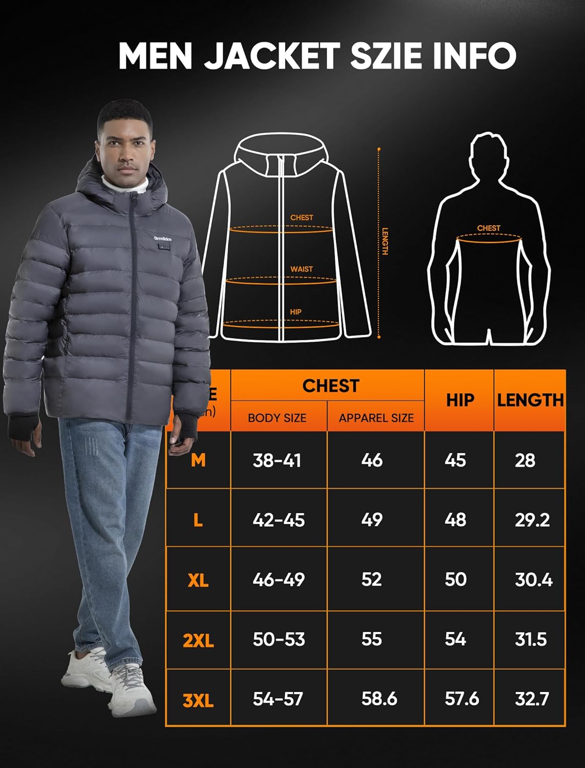 Mens Heated Jacket with Battery Pack 12V 20000mAh - Lightweight Electric Heated Coat for Men with Heating Gloves - Image 7