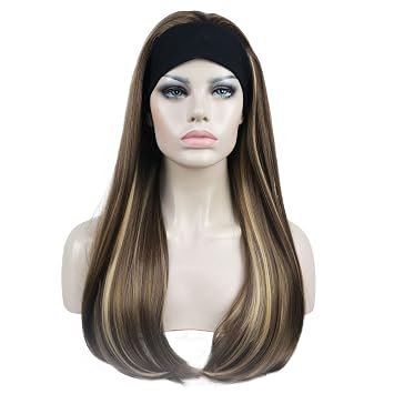 Aimole Long Straight 3/4 Womens Wigs Hair Piece Synthetic Hair with Black HeadbandL10-124