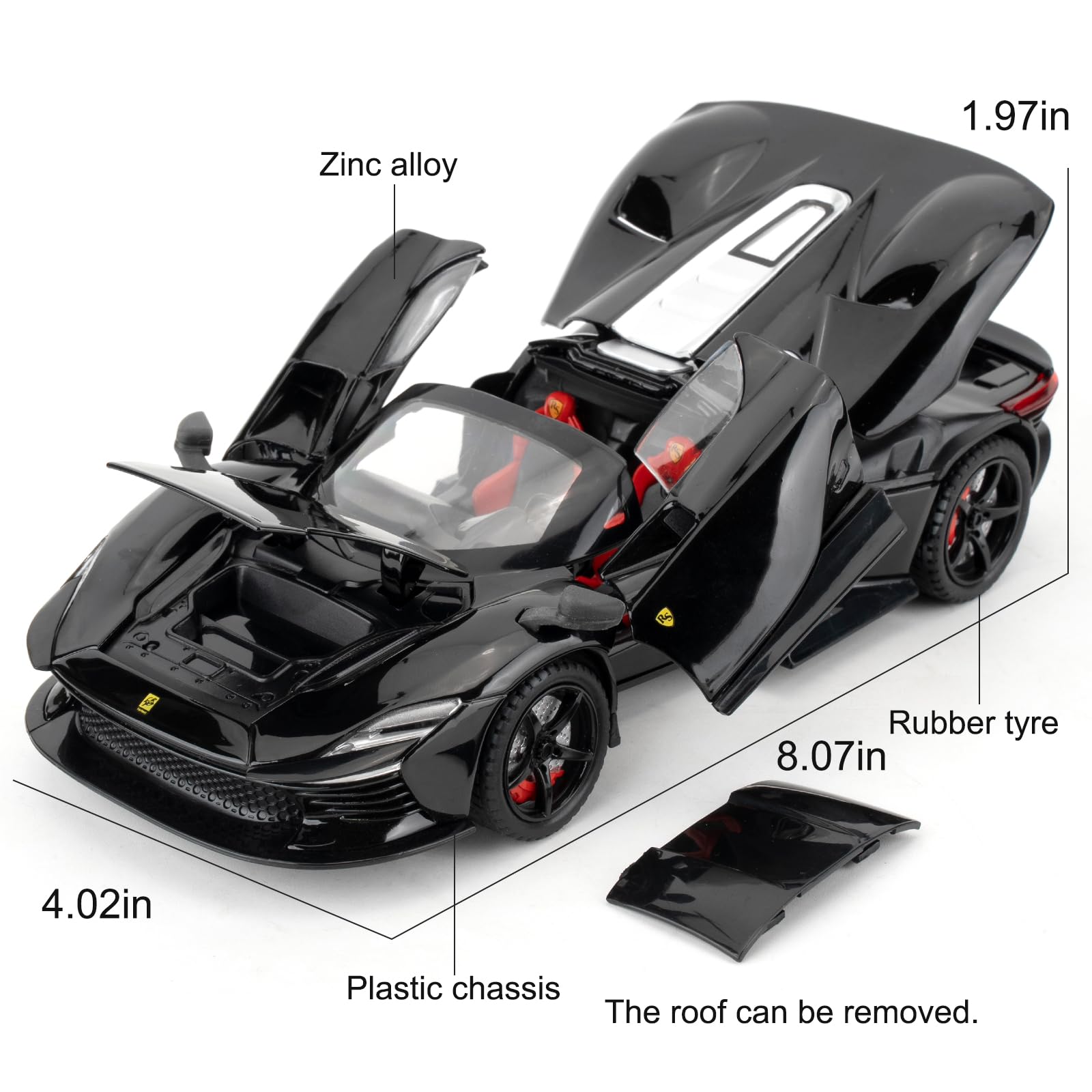 imtfzct 1/22 Ferrari SP3 Alloy Toy Car, Collectible Model Car with Sound and Light Function and Pull Back Function, Black - Image 2
