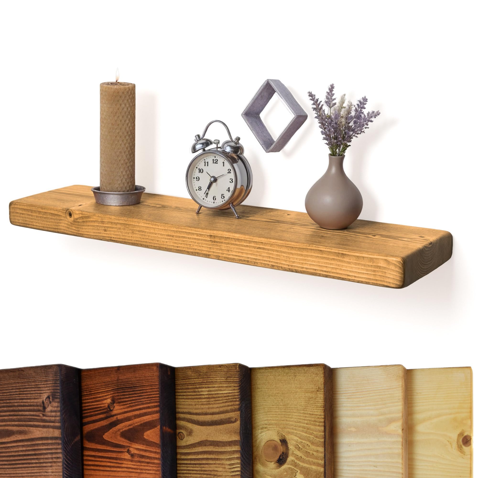 Chill House Flat Rustic Floating Shelf 12x2 inches, 140cm long - Dark Oak Finish Reclaimed Wood Floating Shelves for Wall Decor, Rustic Wooden Shelves for Bedroom, Living Room, Kitchen, or Bathroom — image 1