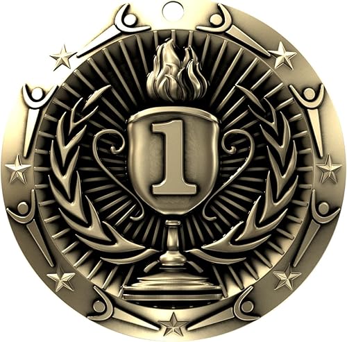 Miniatura 4 de Decade Awards Medalla de Primer Lugar, Clase Mundial - 3 Pulgadas de Ancho - Medalla de Oro con Cinta para el Cuello de Estrellas y Rayas - Perfecta