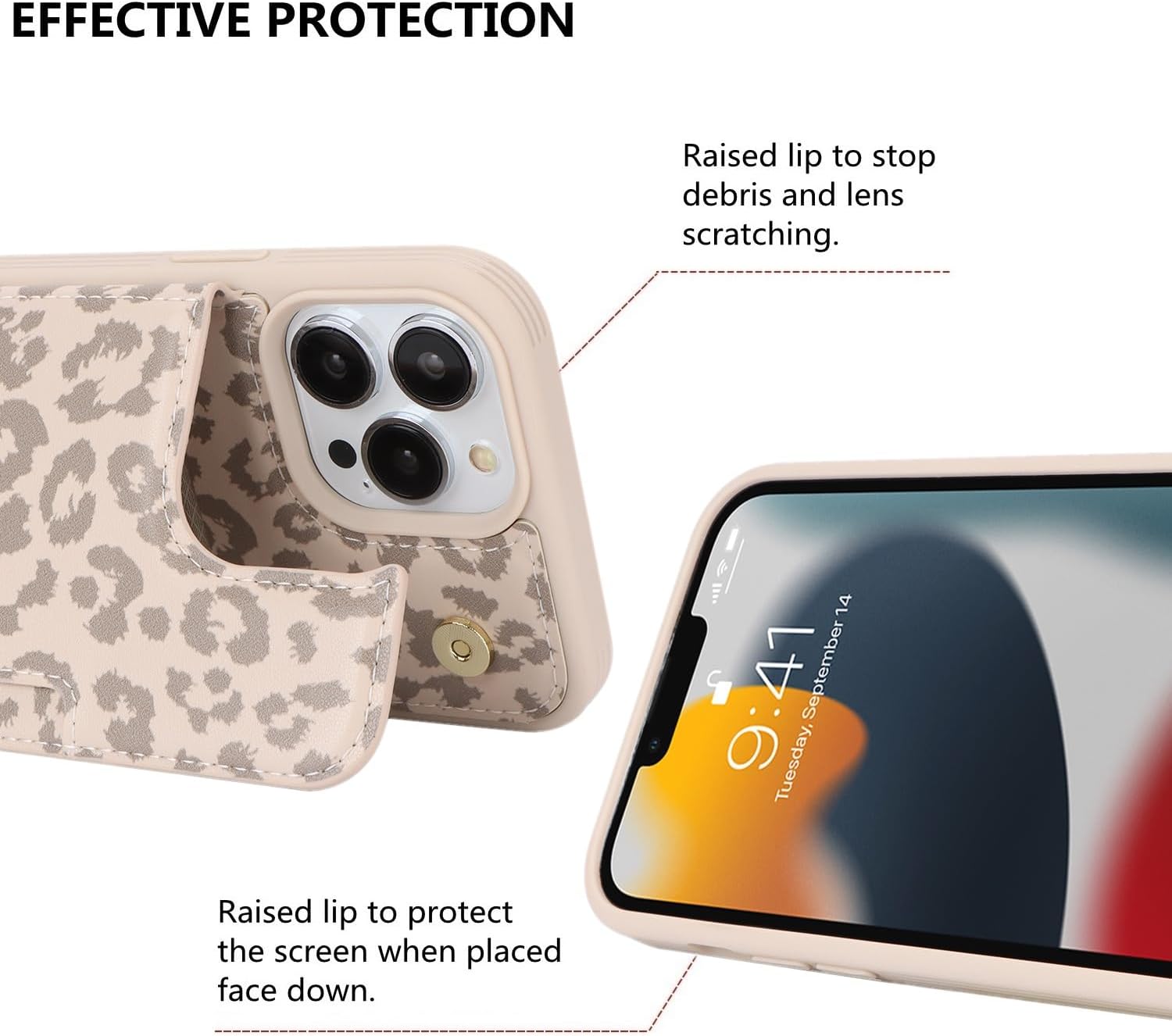 iCoverCase Compatible with iPhone 13 Pro Max Phone Case with Card Holder, Wallet Case for Women Men RFID Blocking PU Leather Protective Case 6.7 Inch (Beige Leopard) - Image 6