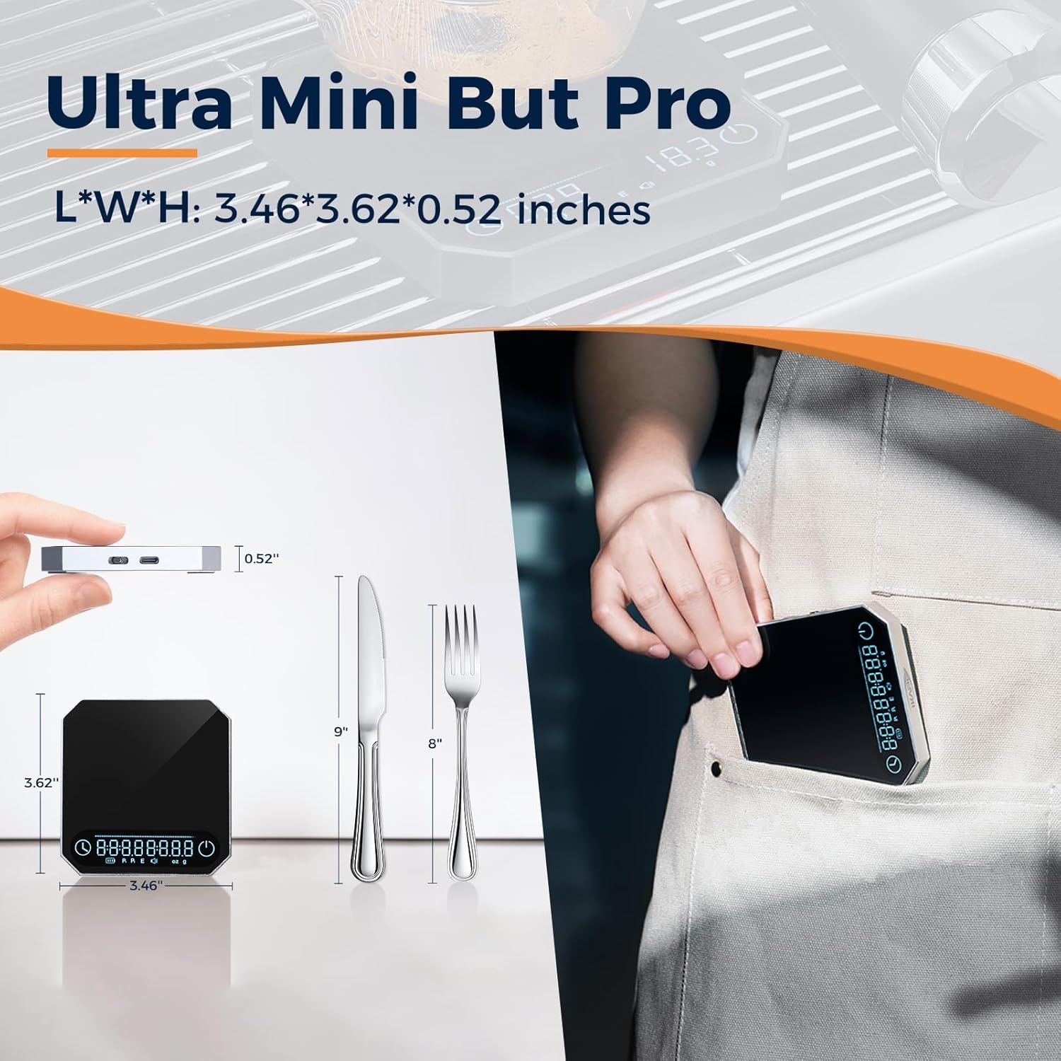 IKAPE Mini Digital Coffee Scale with Timer, 2kg/0.1g Precision, Rechargeable, Drip Espresso & Pour-Over, Tare Function, LED Display