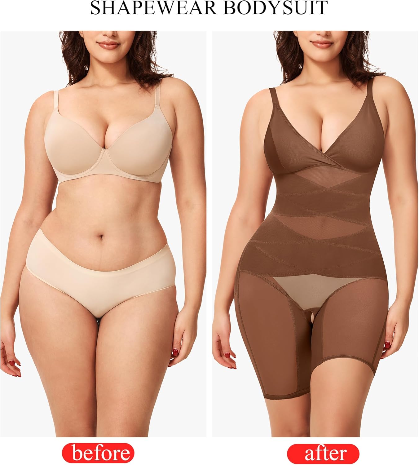 KUMAYES Shapewear Bodysuit for Women - Tummy Control Butt Lifter Fajas Body Shaper V-Neck Body Suits with Built in Bra - Image 5