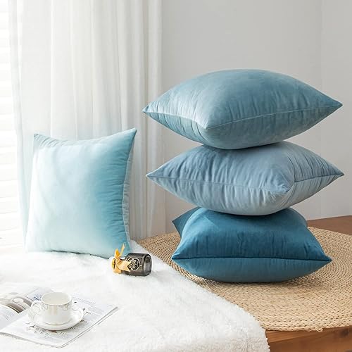 Miniatura 2 de Juego de 4 fundas de cojín cuadradas suaves de terciopelo de alta calidad, almohadas decorativas para sofá, dormitorio o automóvil, 16 x 16 pulgadas