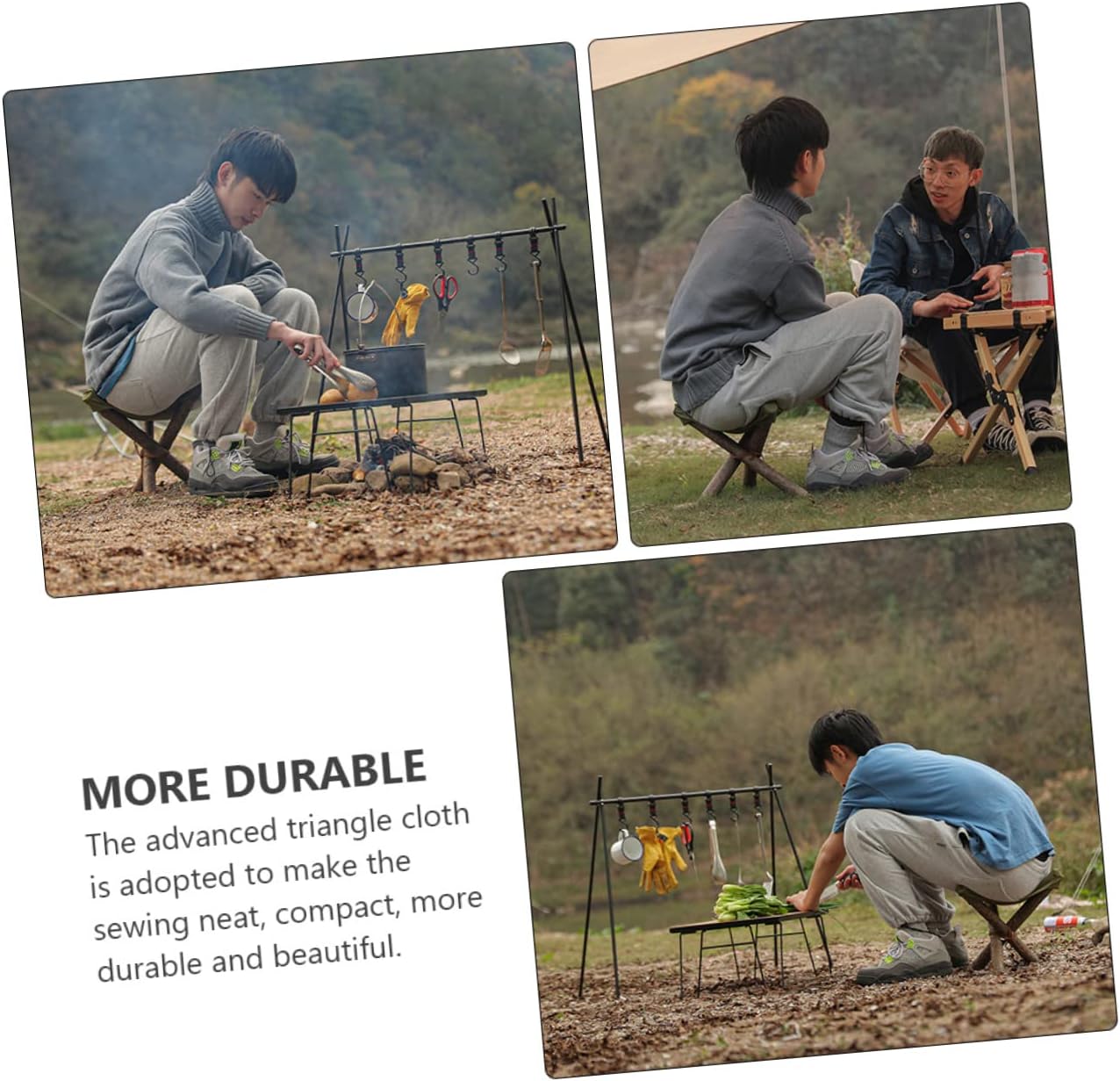 Sosoport 3pcs Outdoor Fishing Tripod Stool Lightweight Portable Camping Stool with Triangle Cloth for Hiking Traveling and Outdoor Activities