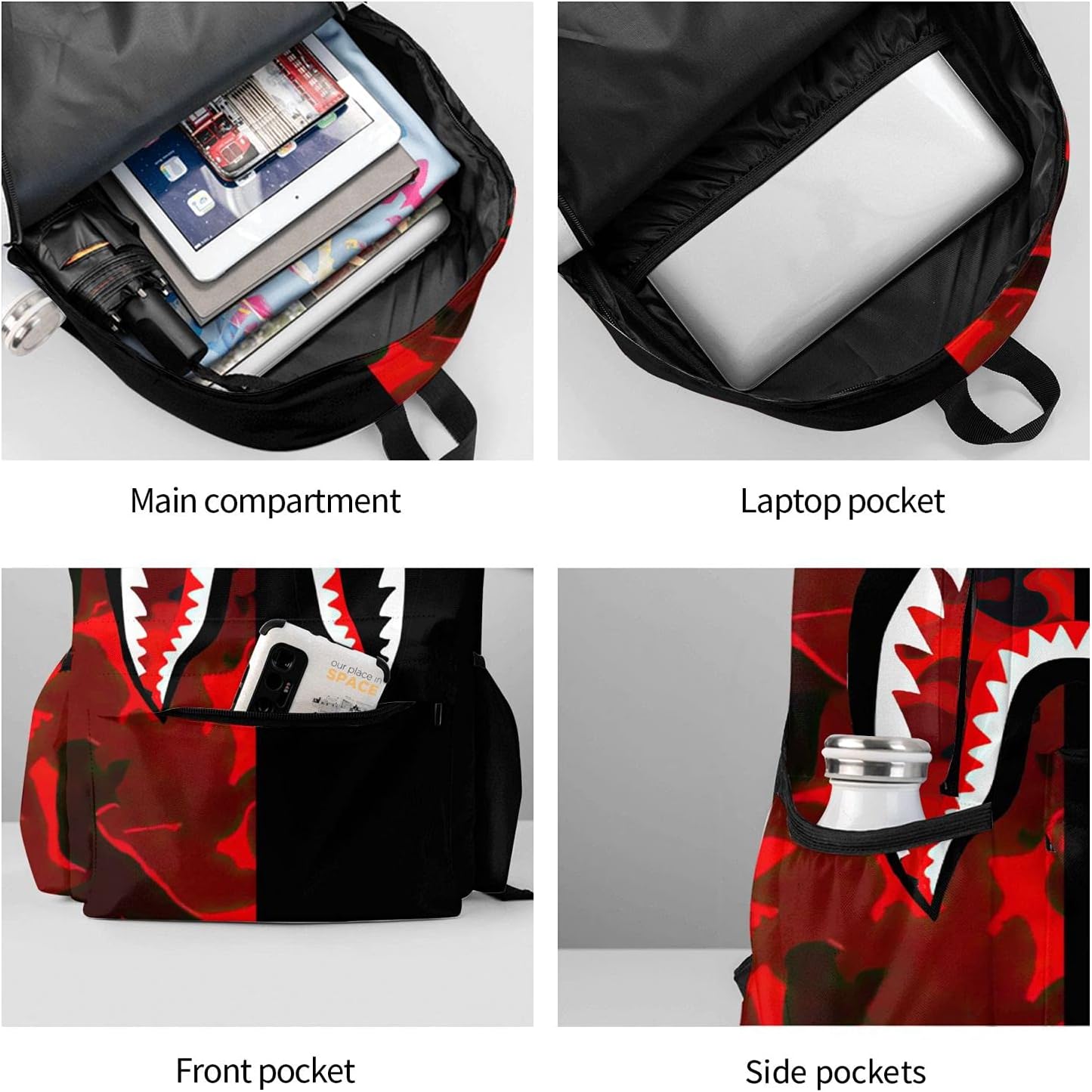 Vkaxopt Backpack Shark Teeth Camo Backpacks Travel Laptop Daypack Big Capacity Bookbag Fashion Durable for Men and Women,One Size