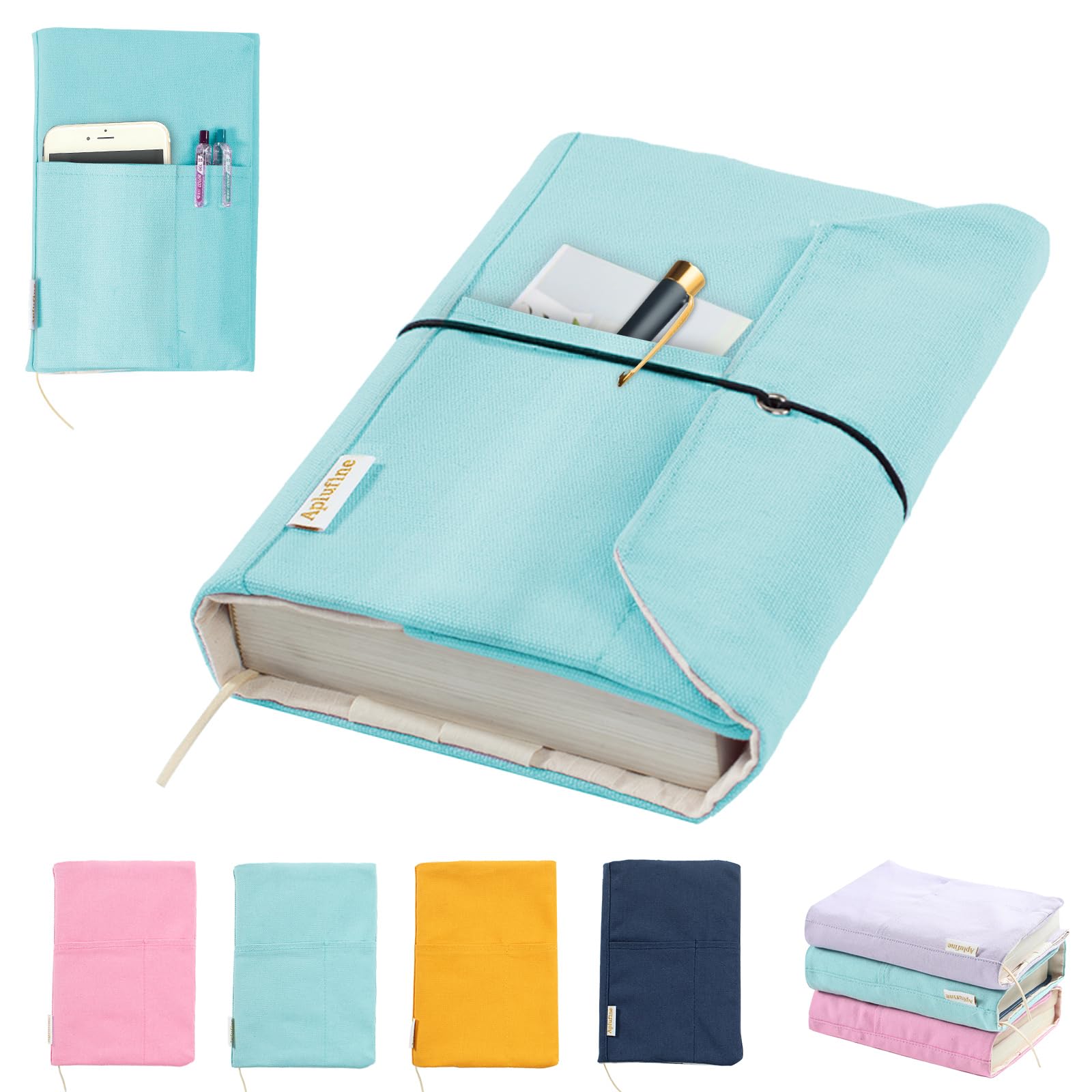 Canvas Book Covers, Washable Book Protector, Book Cover for Paperback Novels, Adjustable Book Cover for Hardcover with Pockets for Pen, Soft Cover Books, Book Lovers Gifts — image 1