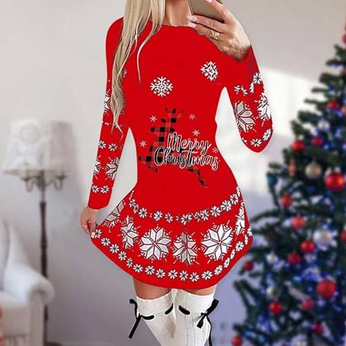 Miniatura 4 de Vestidos de Navidad para mujer a la moda cuello redondo falda plisada vestidos largos para niñas