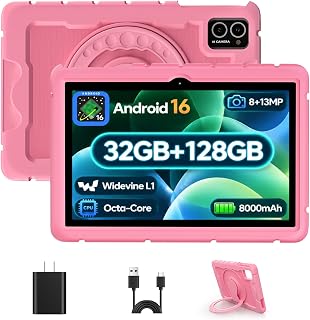 2026 Android 16 Tablet, 10.1 Inch Tablet with Gemini AI, 32GB RAM (8GB+24GB), 128GB ROM, Up to 2TB Expandable, 1280x800 IPS HD Display, 13MP+8MP Cameras, WiFi 6, Bluetooth 5.0, 8000mAh Battery