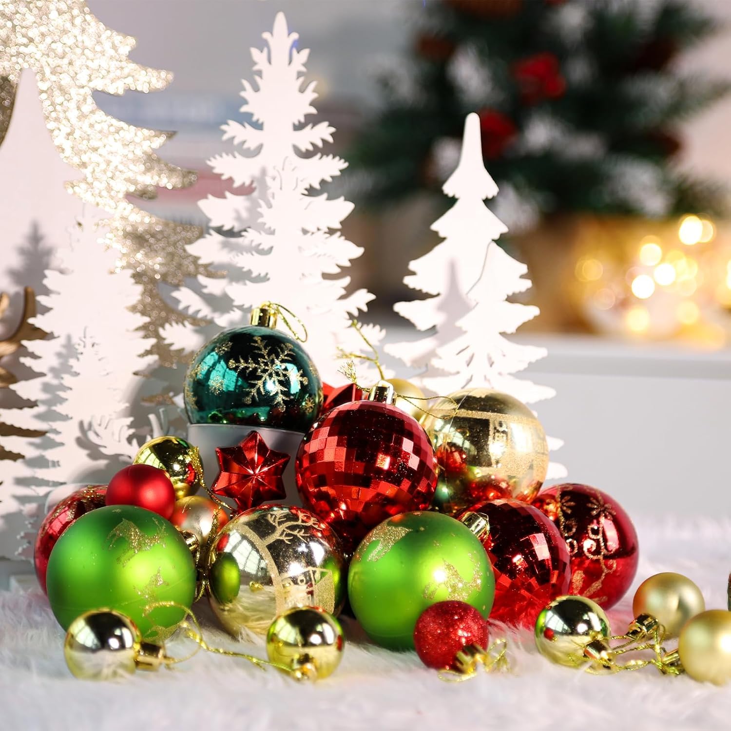 VRB Dec 44 Pcs Christmas Balls Ornaments Shatterproof Gold Xmas Trees Parties Decorations Balls for Holiday Wedding Party Decoration,with Hanging Hole (44 Pcs Design 3) 2