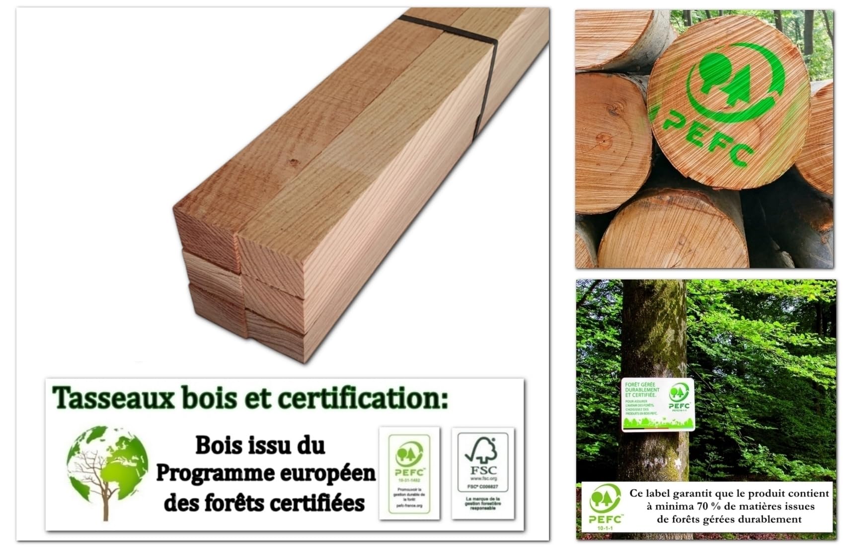 MadeInNature - Juego de tiras de madera (2 metros, 2 unidades, 6 unidades, 27 x 40 mm, 2 lotes)