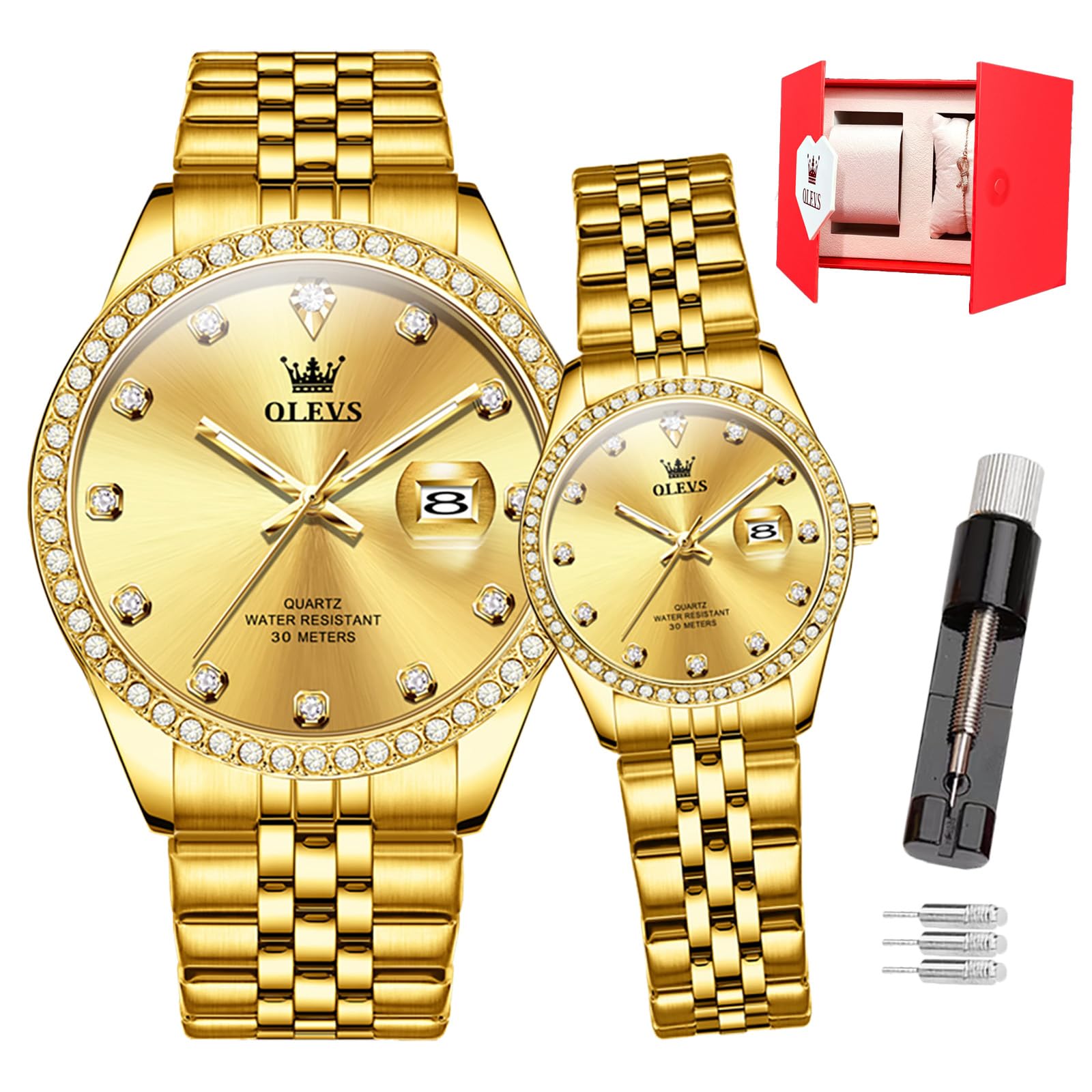 OLEVS Paar Uhr für Sie und Ihn, analoge Quarzuhr, für Damen und Herren, wasserdicht, Leuchtend, Datum, Armbanduhr, romantische Geschenke für Paare | romantische Geschenke für Paare, für Damen und Herren, wasserdicht, Leuchtend, Datum
